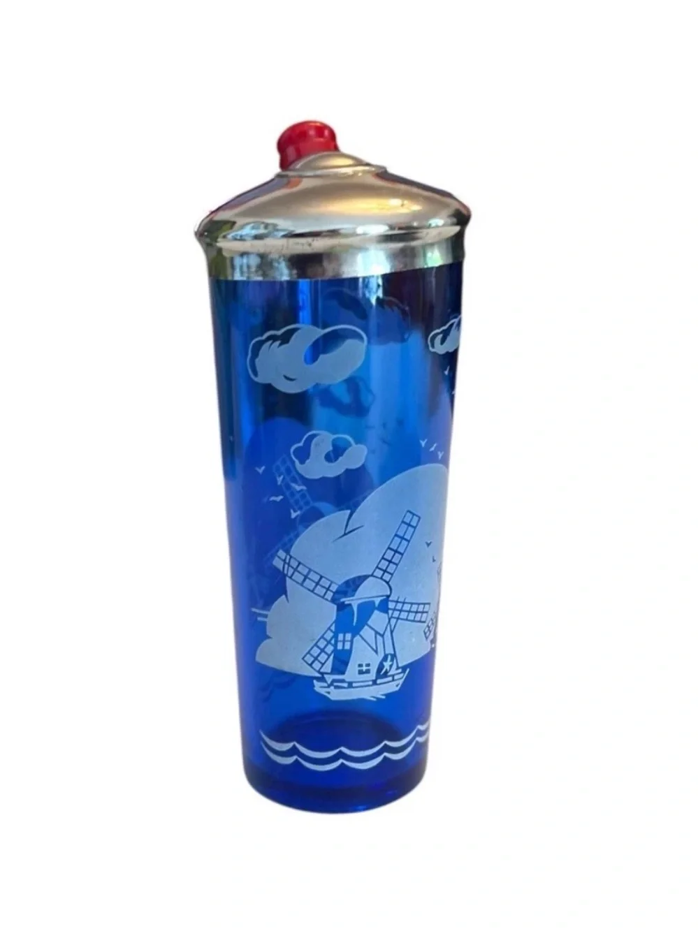 Vintage Hazel-Atlas Art Deco Cobalt Blue Windmill Cocktail Shaker